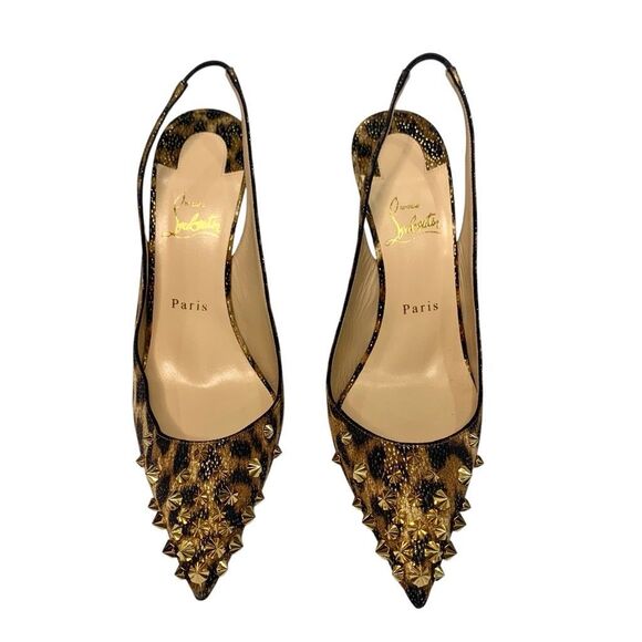 Christian Louboutin Drama Sling 100 Lurex Panthere Stud Pump EU 40 US 10 Heels - Picture 2 of 10